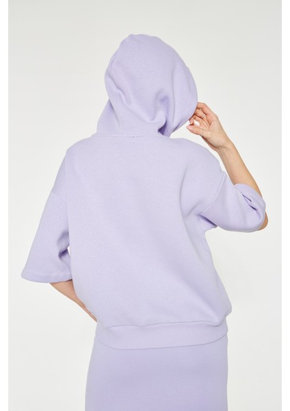 Serena - Kapüşonlu Kısa Kollu Lila Sweatshirt | 160519-1 fırsatları
