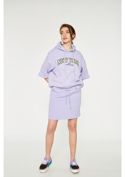 Serena - Kapüşonlu Kısa Kollu Lila Sweatshirt | 160519-1 indirimleri