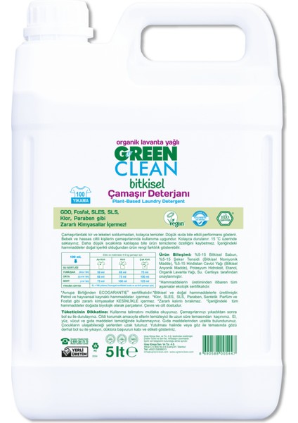 Green Clean U Green Clean Çamaşır Deterjanı Lavanta Yağlı  5 Litre