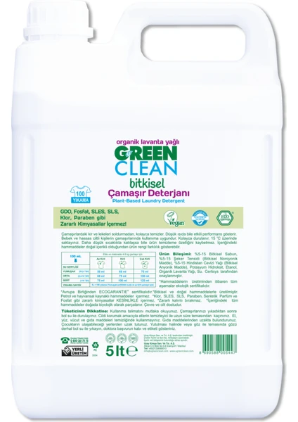 Green Clean U Green Clean Çamaşır Deterjanı Lavanta Yağlı  5 Litre