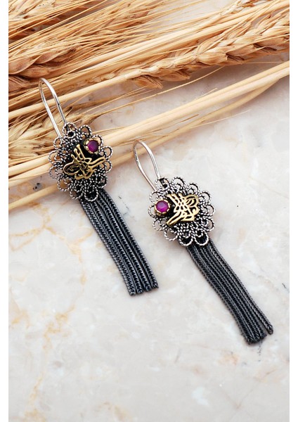 Osmanlı Tuğralı Telkari Elişi Püsküllü Gümüş Küpe