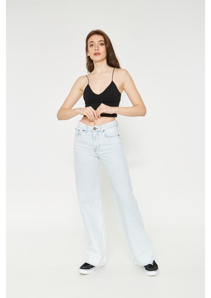 Violetta - Yüz Baskılı Buz Mavisi Denim Pantolon | 160490-B-4