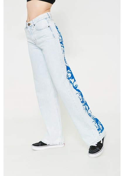 Violetta - Yüz Baskılı Buz Mavisi Denim Pantolon | 160490-B-4 fiyatları