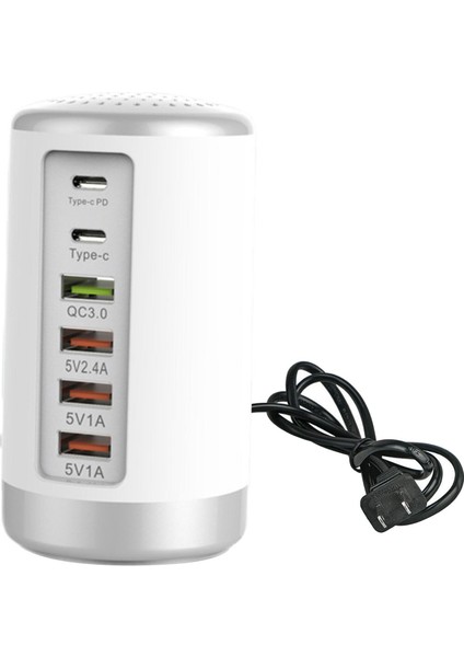 F Fityle Çok 6 Port USB Şarj Istasyonu Hub Kulesi Masaüstü Telefon Şarj Organizatör Beyaz