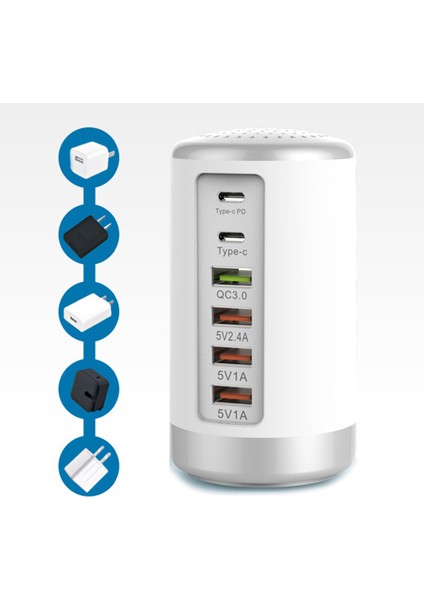 F Fityle Çok 6 Port USB Şarj Istasyonu Hub Kulesi Masaüstü Telefon Şarj Organizatör Beyaz fırsatları