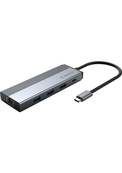 ORICO 5in1 Type-C To 3 Port 5Gbps USB3.0, RJ45 Ethernet, 100W PD Adaptör 5SXRJ-GY