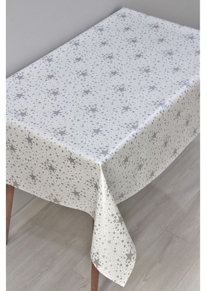 Astarlı Yıldız Desen PVC Silinebilir Muşamba Masa Örtüsü Gri Yıldız - 226-2SLVR