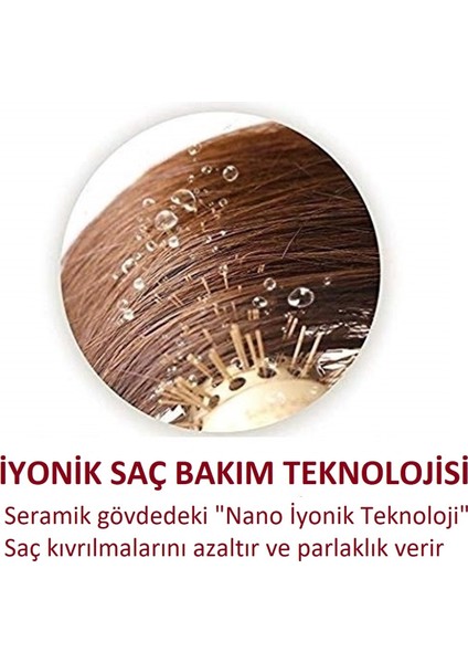 - LOM1160 Nano Teknoloji Seramik+İyonik, Termal Fön Saç Fırçası, Antistatik