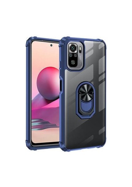 Xiaomi Redmi Note 10S Kılıf Şeffaf Kenarları Renkli Manyetik Yüzüklü Zırh Silikon