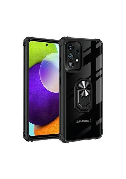 Galaxy A32 4g Kılıf Şeffaf Kenarları Renkli Manyetik Yüzüklü Zırh Silikon
