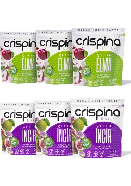 Çıtır Incir 3 Paket + Crispina Çıtır Elma 3 Paket (Freeze Dried) 20 gr x 6