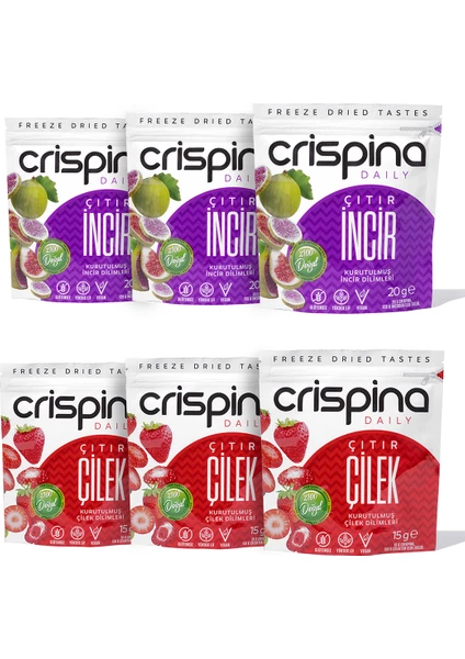 Çıtır Çilek 3 Paket + Crispina Çıtır Incir 3 Paket (Freeze Dried) 20 gr x 6