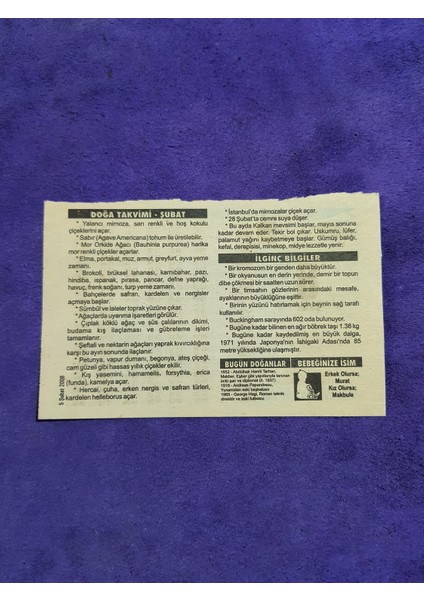 5 Şubat 2008 Takvim Yaprağı - Nostaljik Koleksiyonluk Takvim Yaprağı