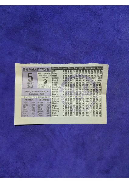 5 Mart 2002 Takvim Yaprağı - Nostalji Koleksiyonluk Takvim Yaprağı