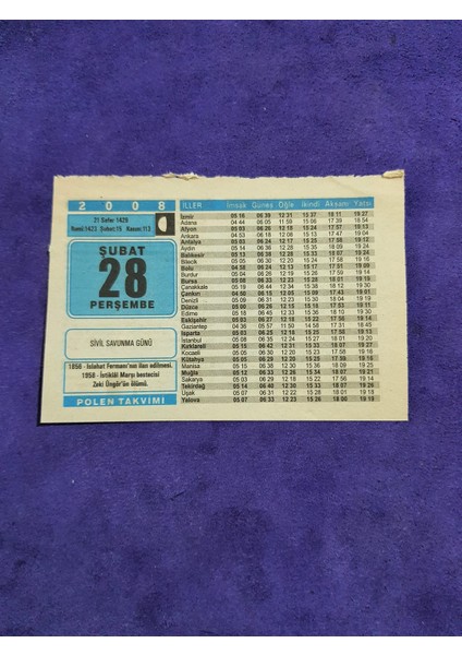 28 Şubat 2008 Takvim Yaprağı - Nostaljik Koleksiyonluk Takvim Yaprağı