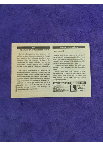 19 Şubat 2008 Takvim Yaprağı - Nostaljik Koleksiyonluk Takvim Yaprağı