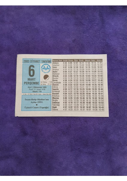 6 Mart 2003 Takvim Yaprağı - Nostaljik Koleksiyonluk Takvim Yaprağı A
