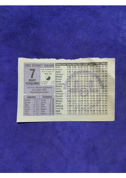 7 Mart 2002 Takvim Yaprağı - Nostalji Koleksiyonluk Takvim Yaprağı