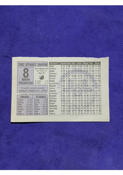 8 Nisan 2002 Takvim Yaprağı - Nostalji Koleksiyonluk Takvim Yaprağı