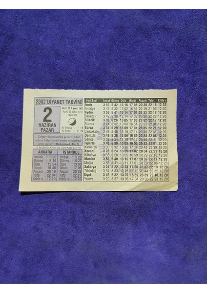 2 Haziran 2002 Takvim Yaprağı - Nostalji Koleksiyonluk Takvim Yaprağı