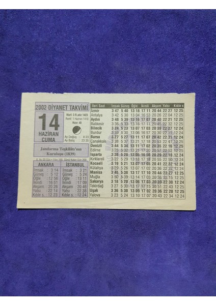 14 Haziran 2002 Takvim Yaprağı - Nostalji Koleksiyonluk Takvim Yaprağı A