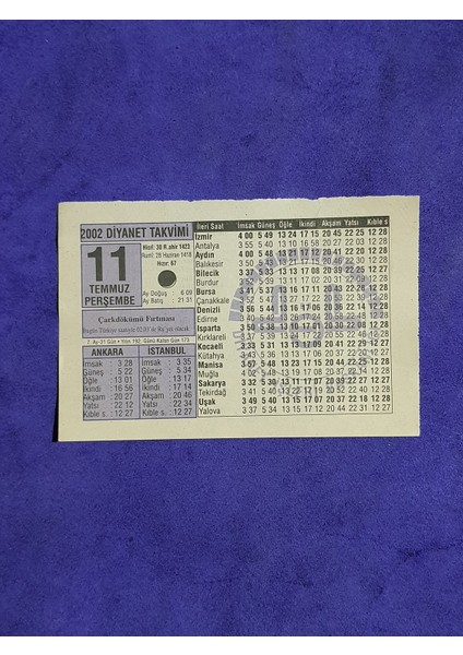 11 Temmuz 2002 Takvim Yaprağı - Nostalji Koleksiyonluk Takvim Yaprağı A
