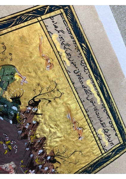 Kaplanla Geyiğin Mücadelesi Temalı El Yapımı Minyatür Resim 28X17 cm