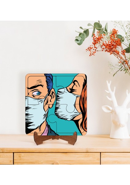Gift Pop Art Tasarımlı Ahşap Standlı Puzzle Çerçeve-22