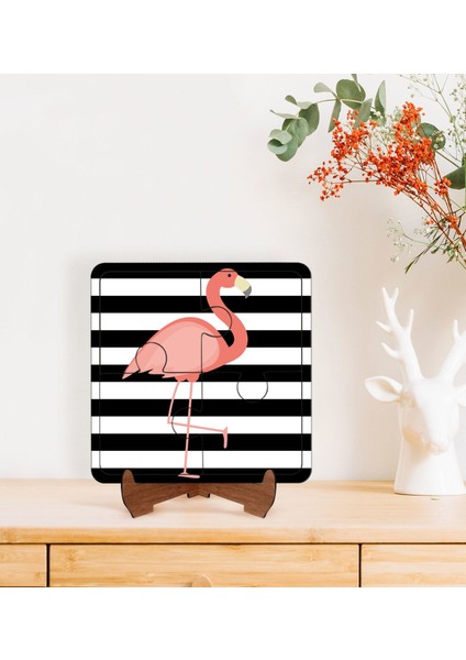 Gift Flamingo Tasarımlı Ahşap Standlı Puzzle Çerçeve-1