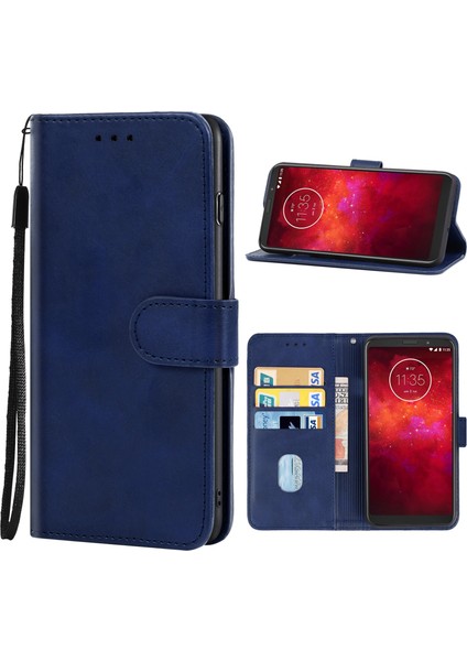 Motorola Moto Z3 (Mavi) Için Deri Telefon Kılıfı (Yurt Dışından)