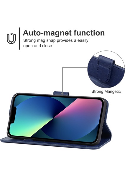 Deri Telefon Kılıfı Iphone 13 Mini (Mavi) (Yurt Dışından) fırsatları