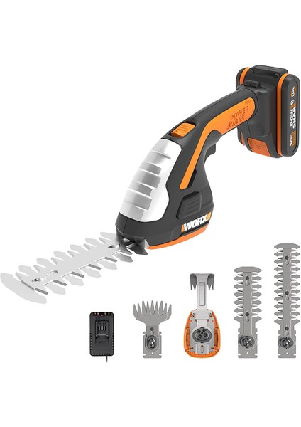 WG801E.5 20VOLT 2.0AH. Li-Ion Şarjlı Avuç Içi Çim Kesme, Çit Budama Çapalama