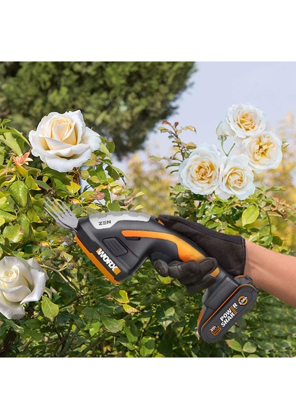 WG801E.5 20VOLT 2.0AH. Li-Ion Şarjlı Avuç Içi Çim Kesme, Çit Budama Çapalama