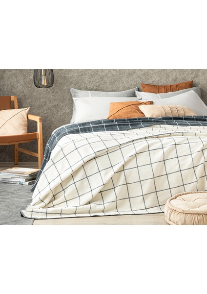 Plain Check Pamuklu Çift Kişilik Battaniye 200 x 220 cm Antrasit fiyatları