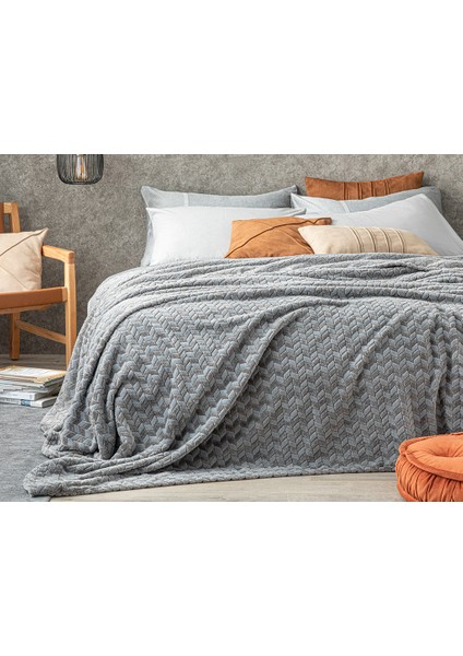 Softy Braid Ombre Super Soft Çift Kişilik Battaniye 200 x 220 cm Gri