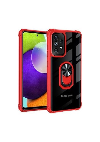 Galaxy A72 Kılıf Şeffaf Kenarları Renkli Manyetik Yüzüklü Zırh Silikon