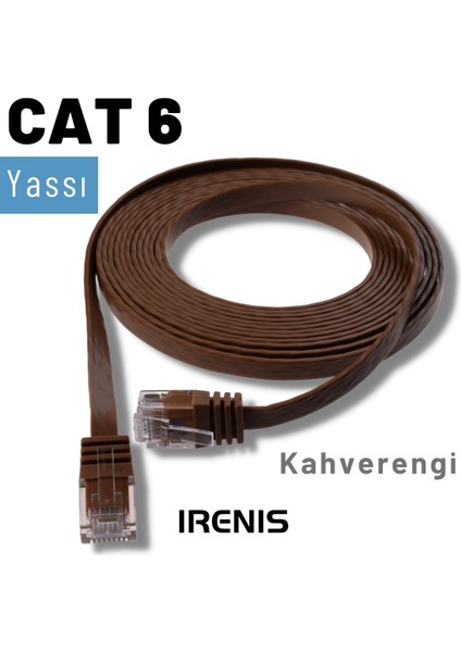 5 Adet CAT6 Yassı Ethernet (Network, LAN) Kablosu, Kahverengi, 50 cm