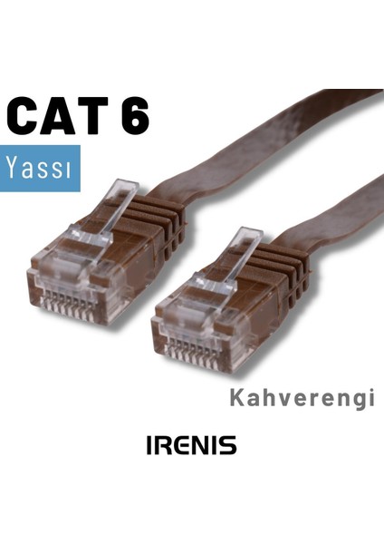 5 Adet CAT6 Yassı Ethernet (Network, LAN) Kablosu, Kahverengi, 50 cm