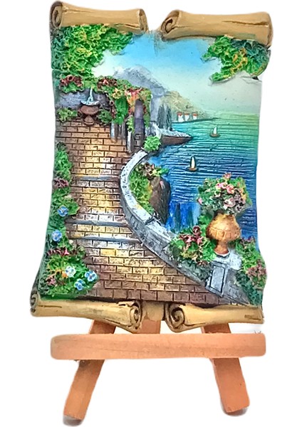 Muhtelif Polyester 3D Kabartma Deniz Manzara Temalı Masa Üstü Standlı Tablo 7 x 10CM