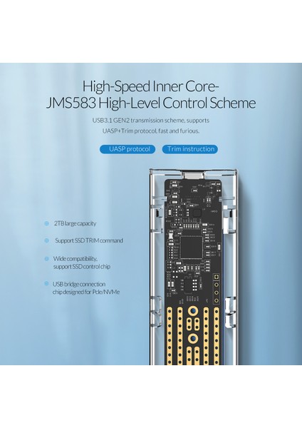 USB3.1 Gen2 Type-C 10Gbps M.2 NVMe SSD Disk Kutusu Gümüş