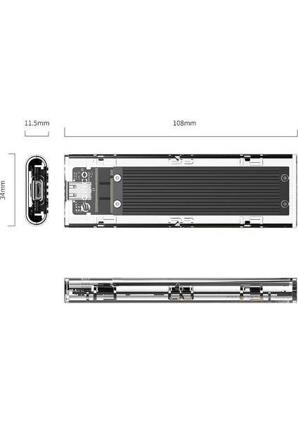 USB3.1 Gen2 Type-C 10Gbps M.2 NVMe SSD Disk Kutusu Siyah