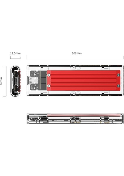 USB3.1 Gen2 Type-C 10Gbps M.2 NVMe SSD Disk Kutusu Kırmızı