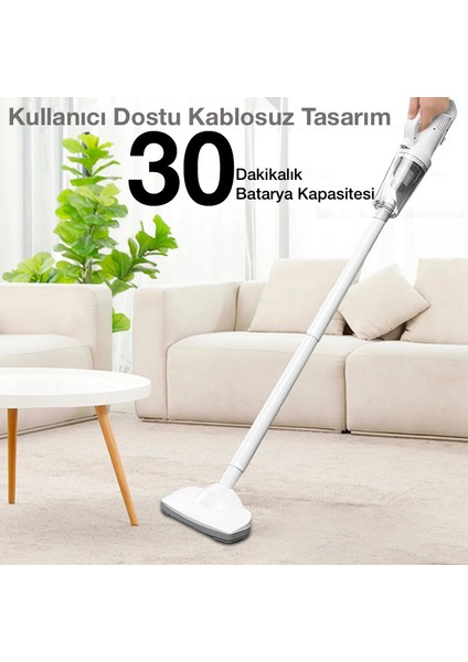 Ezere Kablosuz Dikey Şarjlı Mini Araç ve Ev Süpürgesi-Beyaz fırsatları