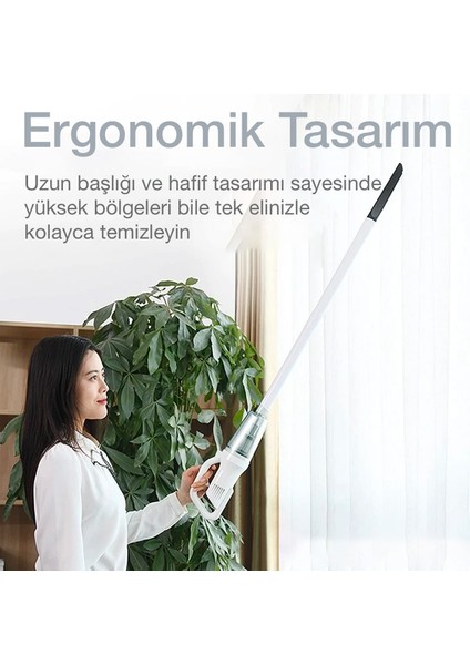Ezere Kablosuz Dikey Şarjlı Mini Araç ve Ev Süpürgesi-Beyaz