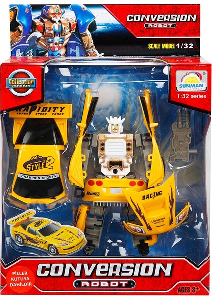 1:32 Sesli ve Işıklı Dönüşebilen Robot - Sarı - Sarı Rapidity