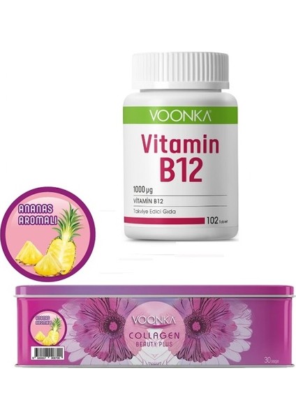 Vitamin B12 1000 Μg 102 Tablet+ Collagen Beauty Plus 30 Saşe Ananas Aromalı
