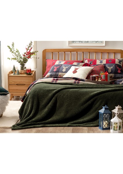 Windowpane Sherpa Çift Kişilik Battaniye 200 x 220 cm Bej - Kırmızı modelleri