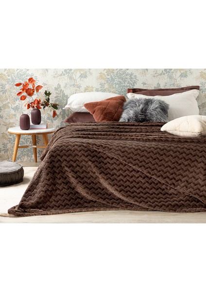 Softy Braid Ombre Super Soft Çift Kişilik Battaniye 200 x 220 cm Kahve