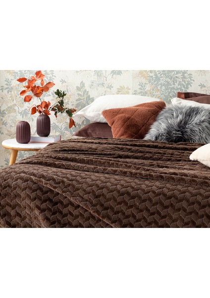 Softy Braid Ombre Super Soft Çift Kişilik Battaniye 200 x 220 cm Kahve