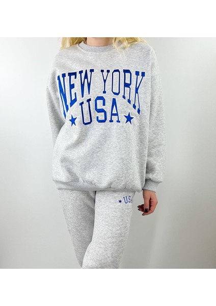 New York Işlemeli Gri Eşofman Takım modelleri